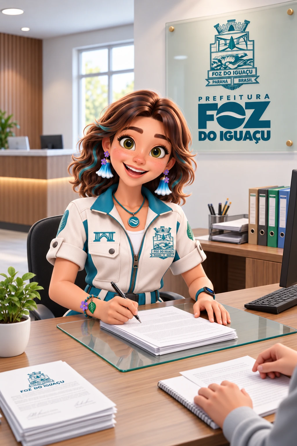 Iara em uma cena ilustrativa de atendimento municipal