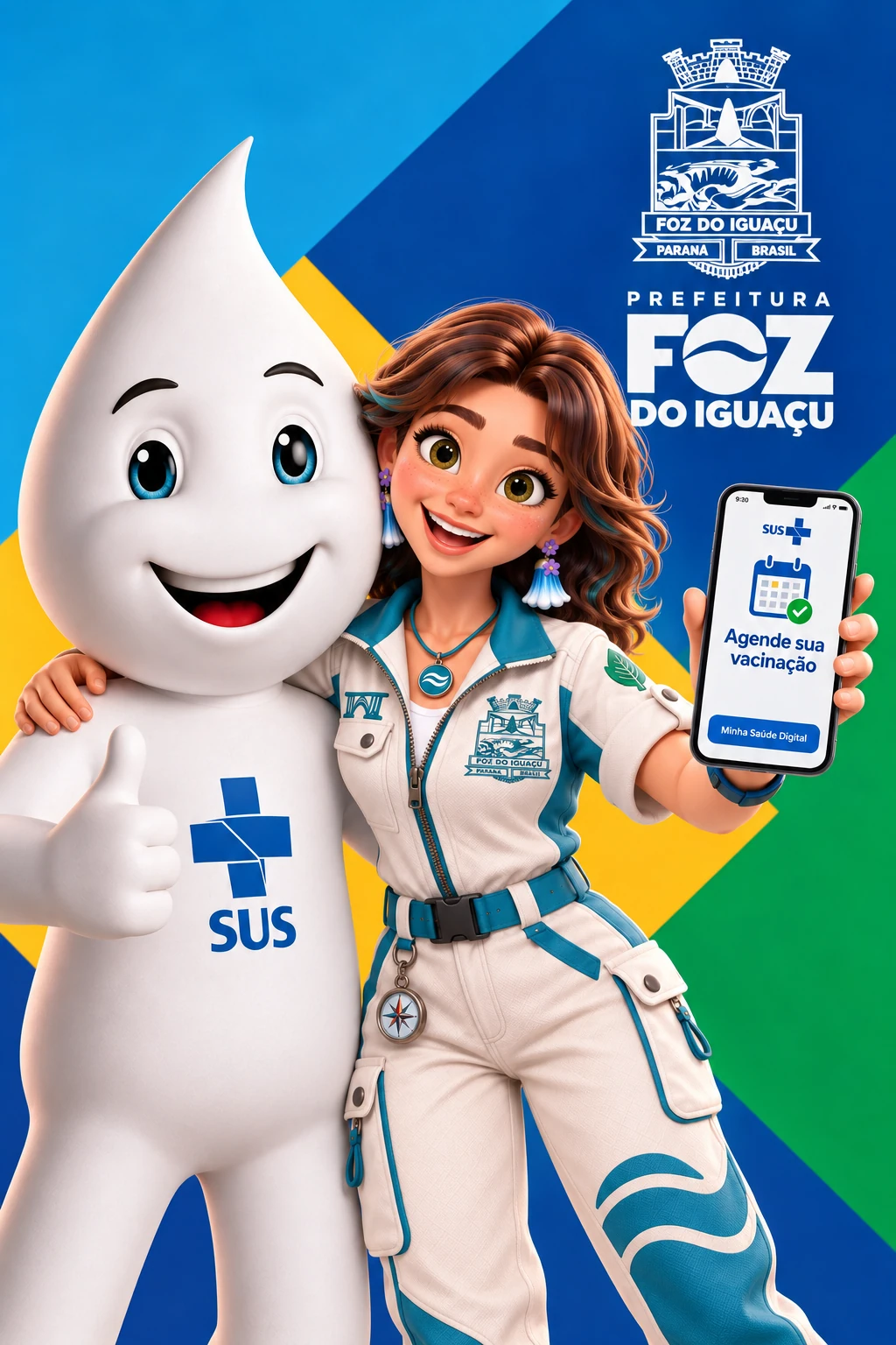 Iara em uma ilustração de campanha de vacinação